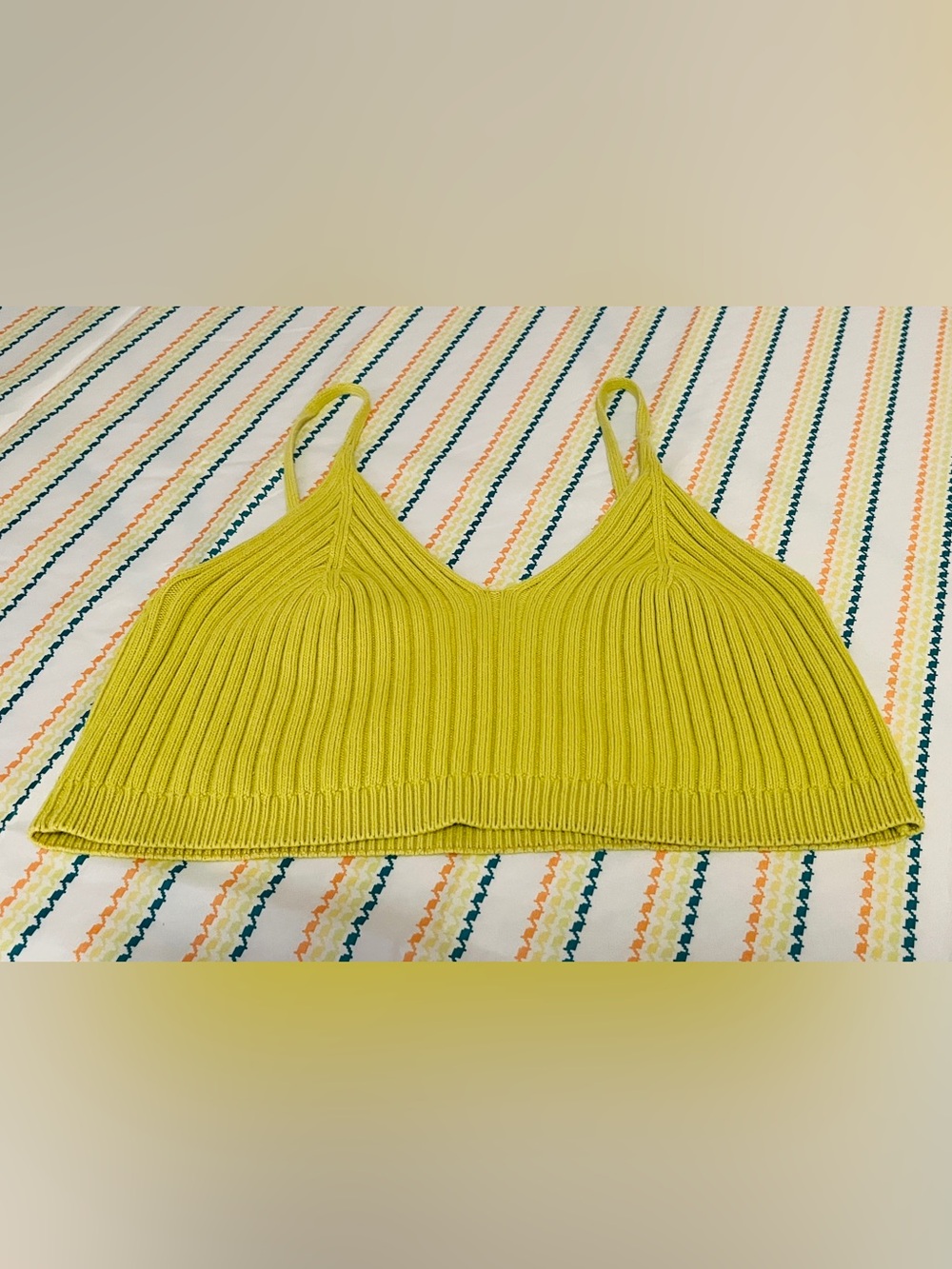 Free People Yellow-Green Ribbed Knit Crop Top Size L